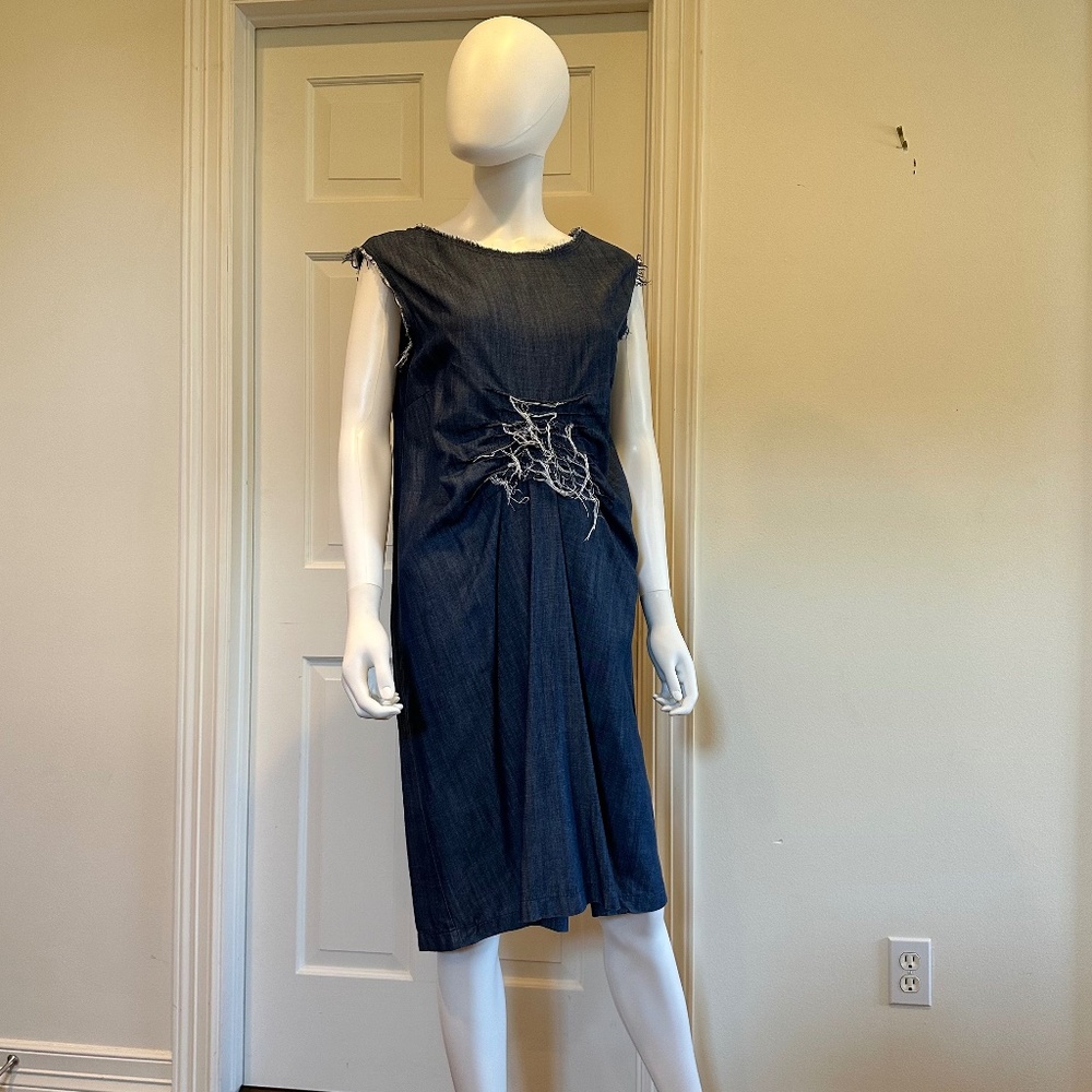 Veronique Miljkovitch Distressed Denim Midi Dress